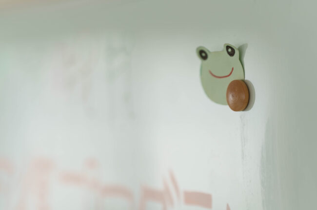 ホワイトボードのマグネットとカエルくん